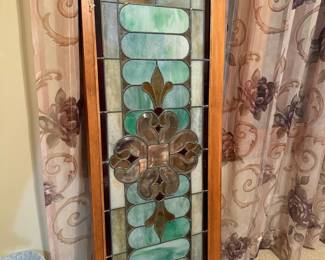 Vintage Stained Glass Panel with Floral Motif