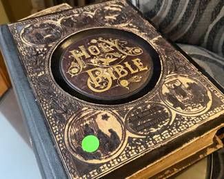 Victorian Holy Bible with Ornate Embossed Cover and Vignettes
