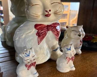 Vintage Shawnee Pottery Puss N Boots Cat Cookie Jar and Salt and Pepper Shakers Set