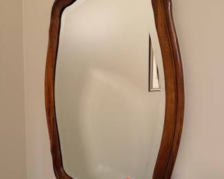 Asymmetrical Walnut Wood Frame Mirror