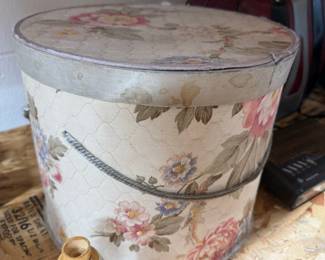 Vintage Floral Hat Box with Braided Cord