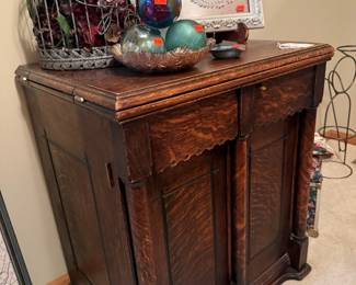 Antique Tiger Oak Sewing Machine Cabinet