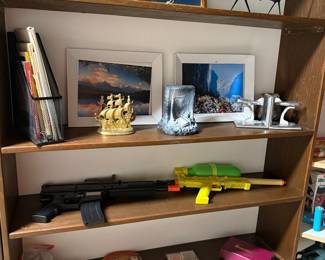 Assorted Decorative and Functional Items on Shelf