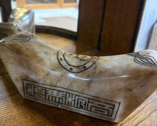 Carved Bone Brush Rest with Chinese Characters