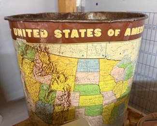Vintage Weibro United States Relief Map Tin Wastebasket