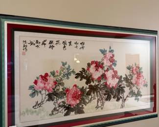 Chinese Peony Watercolor Painting by Zhou Yansheng