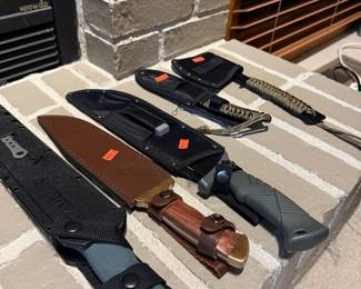 Assorted Fixed-Blade Knives with Sheaths