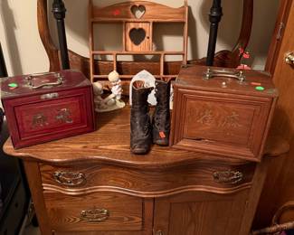 Vintage Wooden Jewelry Boxes with Chinese Characters