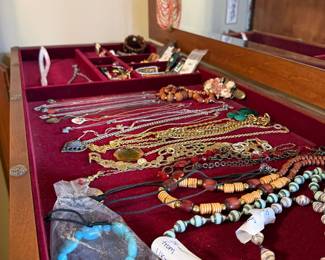 Assorted Costume Jewelry Collection in Wooden Box