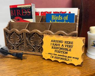 Vintage Lerner Faux Wood Desk Organizer with Humorous Sign