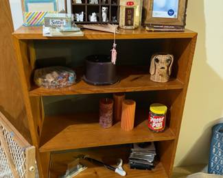 Wooden Cat Display Shelf with Ceramic and Wooden Cat Figurines