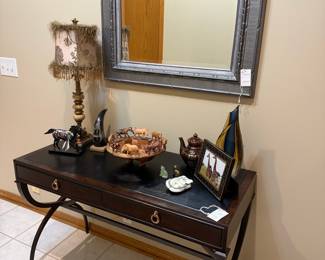 Dark Wood Console Table with Metal Frame