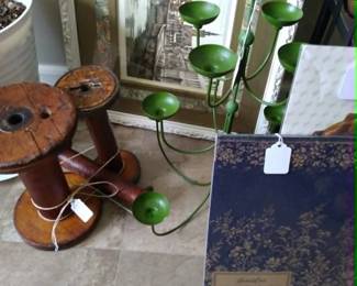 Antique Bobbins, Hester & Cook placemats, Roger Hebbelinck etching signed and framed.