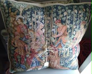 Medieval tapestry pillows two different designs.