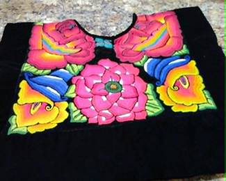 Front of Vintage Huipil, back is also hand embroidered on velvet.