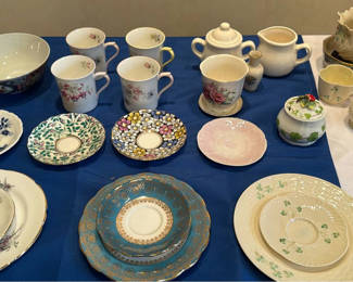 Lot 36: Assorted Porcelain China Cups, Saucers, Plates, and Serving Pieces