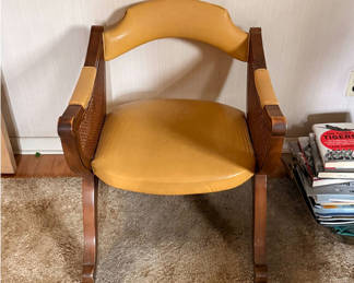 Lot 44: Wooden Armchair with Upholstered Seat and Cane Panels