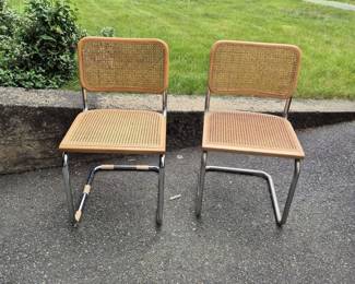 Lot 49: Pair of Cane Seat Chairs with Metal Frames