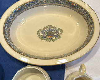 Lot 101: Lenox Autumn Serving dish with Glass Bowls and Creamer
