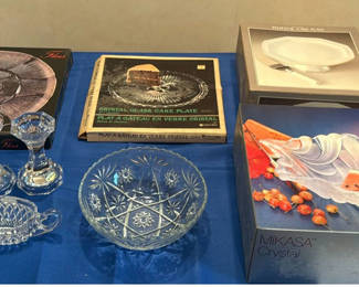 Lot 29: Assorted Crystal and Glass Serveware and Candle Holders