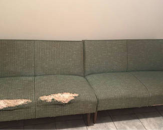 Lot 67: Two Mid Century Modern Green Upholstered Loveseats
