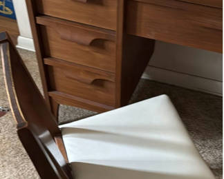 Lot 43: Wooden Writing Desk with Seven Drawers and Matching Chair