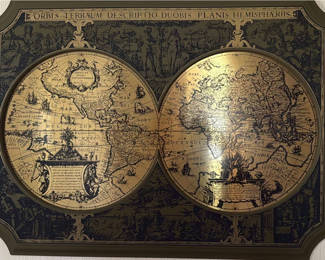 Lot 12: Framed Antique-Style World Map Wall Art