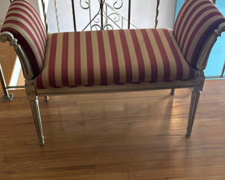 Lot 2: Upholstered Striped Bench with Arms