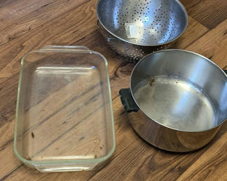 Lot 413: Stainless steel cookware set with glass baking dish