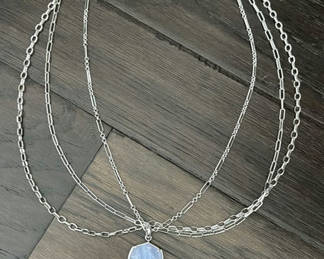Lot 26: Layered Silver Chain Necklace with Blue Hexagon Pendant