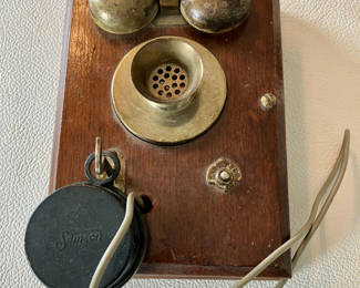 Lot 34: Antique Wooden Wall Telephone with External Earpiece