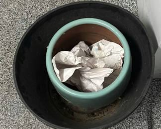 Lot 218: Ceramic Planter and Black Plastic Pot