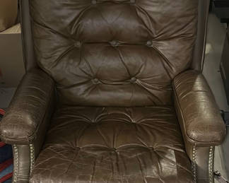 Lot 203: Brown Leather Tufted Recliner Chair
