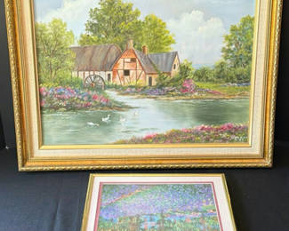 Lot 7: Framed Landscape and Floral Paintings with Canvas Back