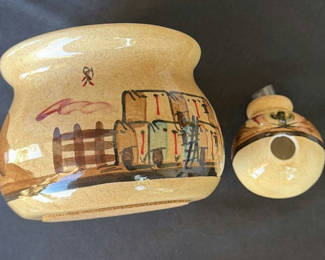 Lot 10: Ceramic lidded jar with hand-painted desert scene and mini fountain instructions