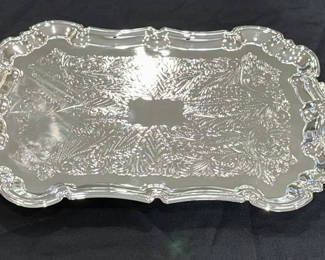 Lot 21: Ornate Silver-Tone Serving Tray with Handles