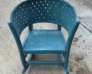 Lot 407: Child's Teal wicker rocking chair