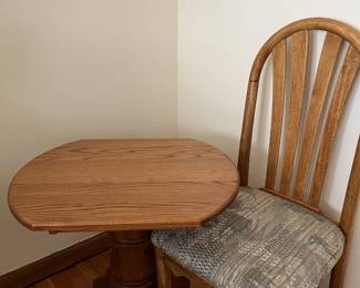 OAK PEDESTAL END TABLE: $40 & OAK CHAIR (no arms): $20