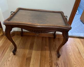 ANTIQUE TABLE W/GLASS TRAY: $75