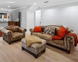 Leather sofa, chair and ottoman