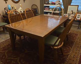 Solid Oak Dining Set with extension and 8 Spindle-Back Chairs