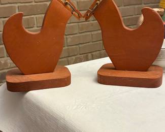 Wooden Chicken Figurines with Clothespin Beaks - Pair