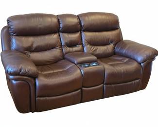 Flexsteel Brown Leather Reclining Loveseat with Console