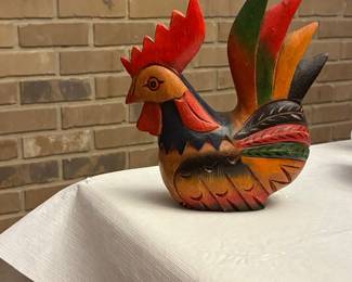 Hand-Carved Wooden Rooster Figurine - Folk Art
