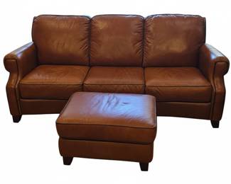 Bassett Brown Leather Sofa and Ottoman Set