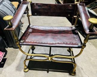 Italian Iron & Brass Curule Donte Leather Sling Chair