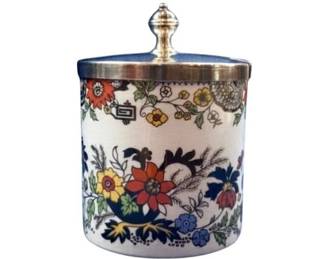 English Royal Staffordshire Jam Pot With Silver Plate Lid