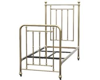 Vintage Brass Twin Bed Frame With Ornate Spindles And Ball Finials