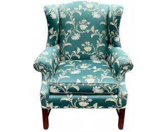 Ethan Allen Chippendale Style Wing Chair With Cross Stretcher Base