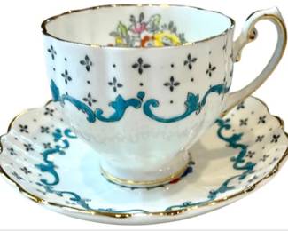 English Porcelain Demitasse Cup & Saucer - Victoria Pattern - Hand Painted